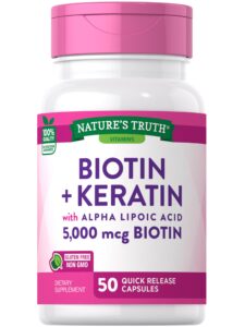 biotin 5000 mcg | 50 capsules | with keratin and alpha lipoic acid | non-gmo & gluten free supplement | by nature's truth