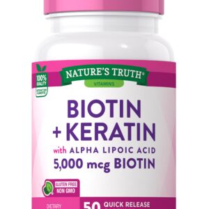 Biotin 5000 mcg | 50 Capsules | With Keratin and Alpha Lipoic Acid | Non-GMO & Gluten Free Supplement | by Nature's Truth