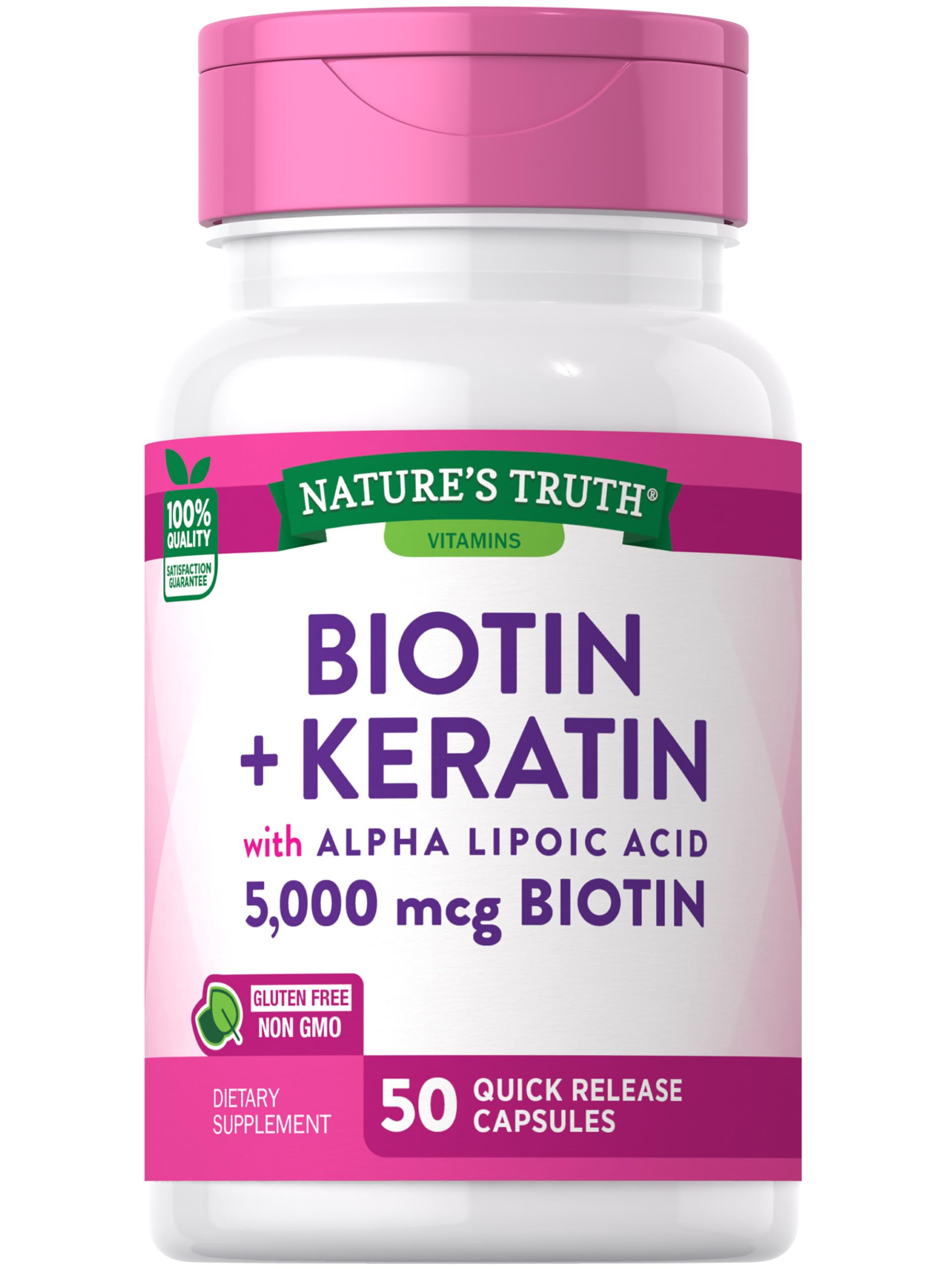 Biotin 5000 mcg | 50 Capsules | With Keratin and Alpha Lipoic Acid | Non-GMO & Gluten Free Supplement | by Nature's Truth