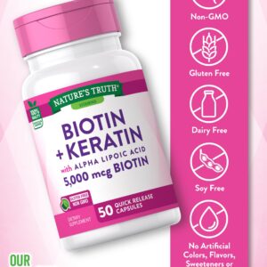 Biotin 5000 mcg | 50 Capsules | With Keratin and Alpha Lipoic Acid | Non-GMO & Gluten Free Supplement | by Nature's Truth