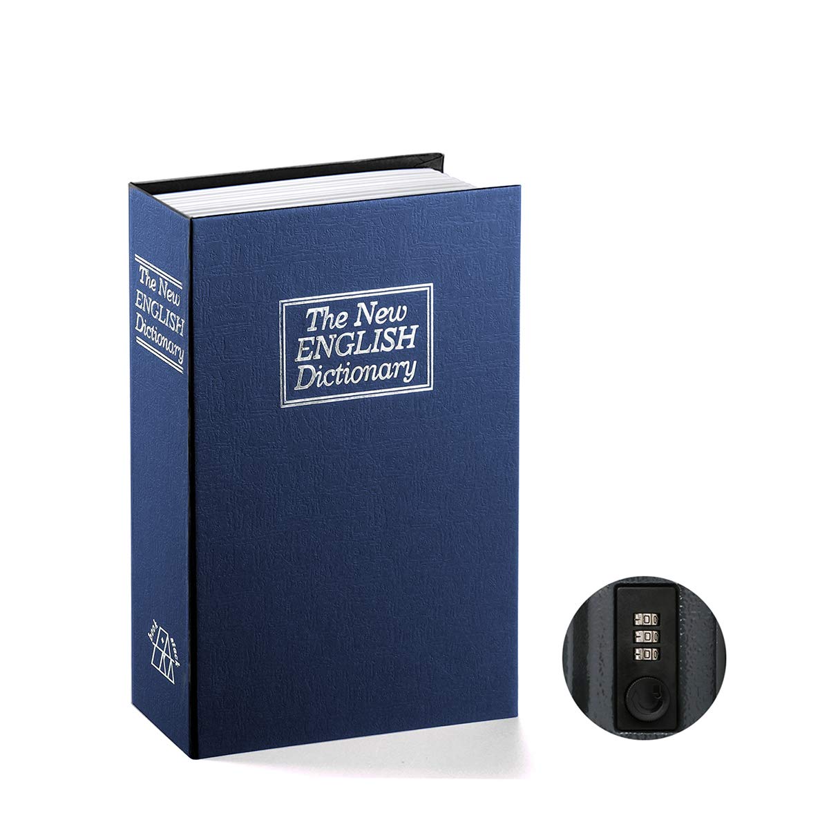 Book Safe with Combination Lock - Jssmst Home Dictionary Diversion Metal Safe Lock Box, SM-BS0405S, Navy Small