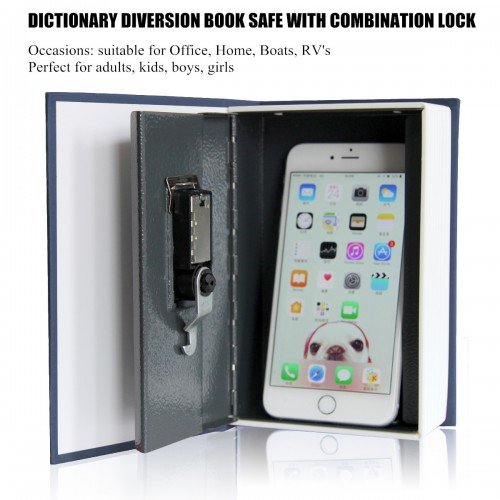 Book Safe with Combination Lock - Jssmst Home Dictionary Diversion Metal Safe Lock Box, SM-BS0405S, Navy Small