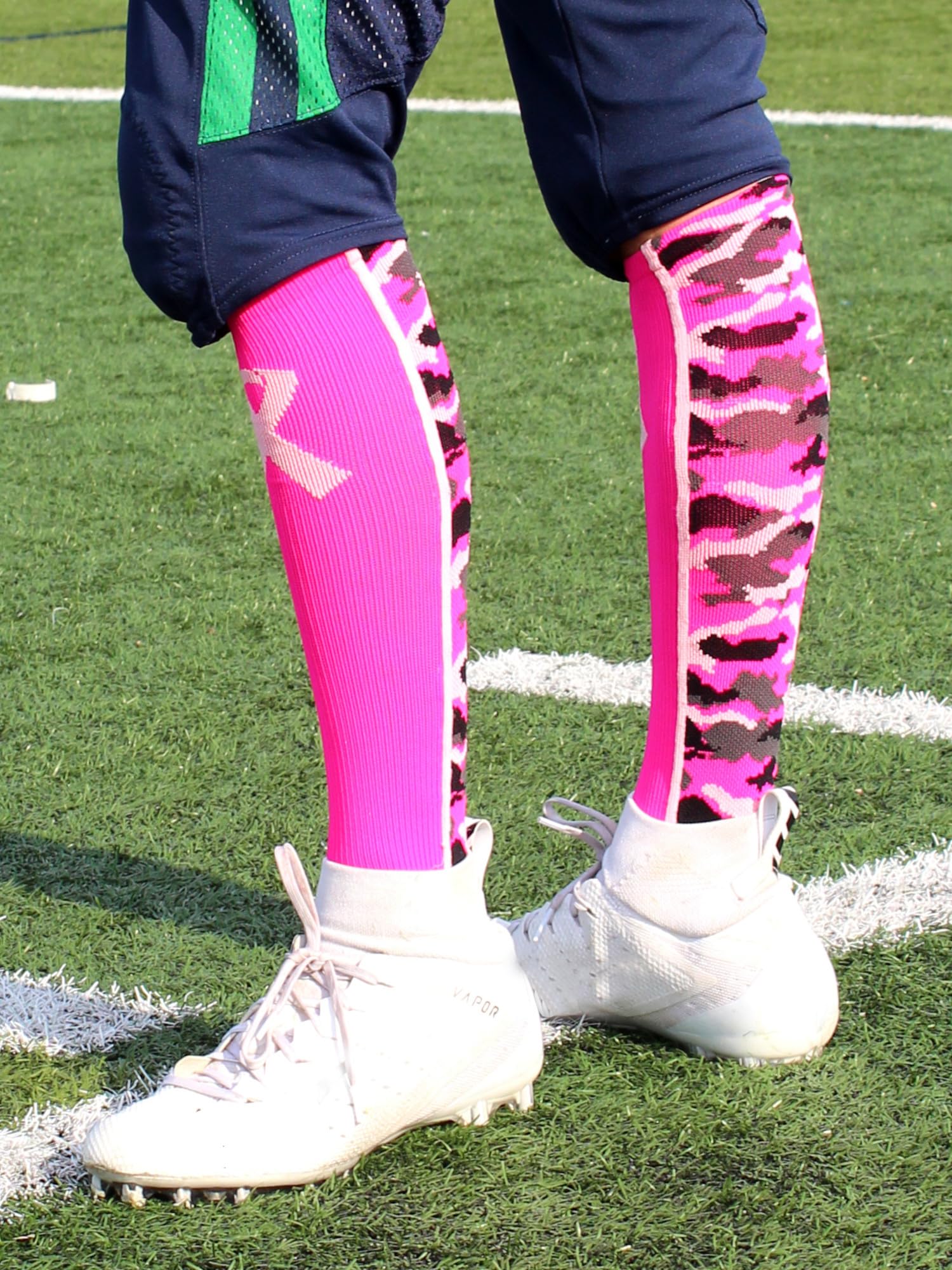 MadSportsStuff Pink Ribbon Awareness Camo OTC Socks (Neon Pink/Pale Pink, X-Large)