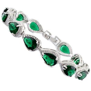 rizilia tennis bracelet & pear cut cz [simulated green emerald] in white gold plated, 7"