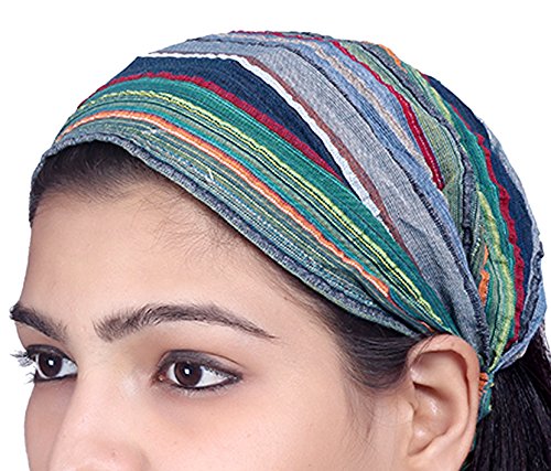 SARJANA HANDICRAFTS Lot 10 Pieces Womens Mens Cotton Headband Striped Hairband Bandana Wrap Band (Multicolored (Assorted))