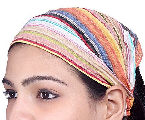 SARJANA HANDICRAFTS Lot 10 Pieces Womens Mens Cotton Headband Striped Hairband Bandana Wrap Band (Multicolored (Assorted))