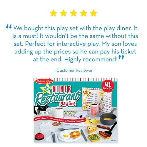 Melissa & Doug Star Diner Restaurant Play Set (41 pcs) - Pretend Play Food, Restaurant Toy Set With Cookware, Utensils For Kids, Diner Playset for Kids And Toddlers, Ages 3+