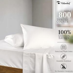 URBANHUT 800 Thread Count Egyptian Cotton Sheets King Size, Long Staple Bed Sheets, 4 Pc Bed Sheet Sets for King Size Bedding, Sateen Weave Luxury Hotel Bed Sheets Fits 16" Deep Pocket - White