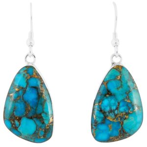 turquoise earrings 925 sterling silver & genuine copper-infused matrix turquoise (select style) (free-form drops)