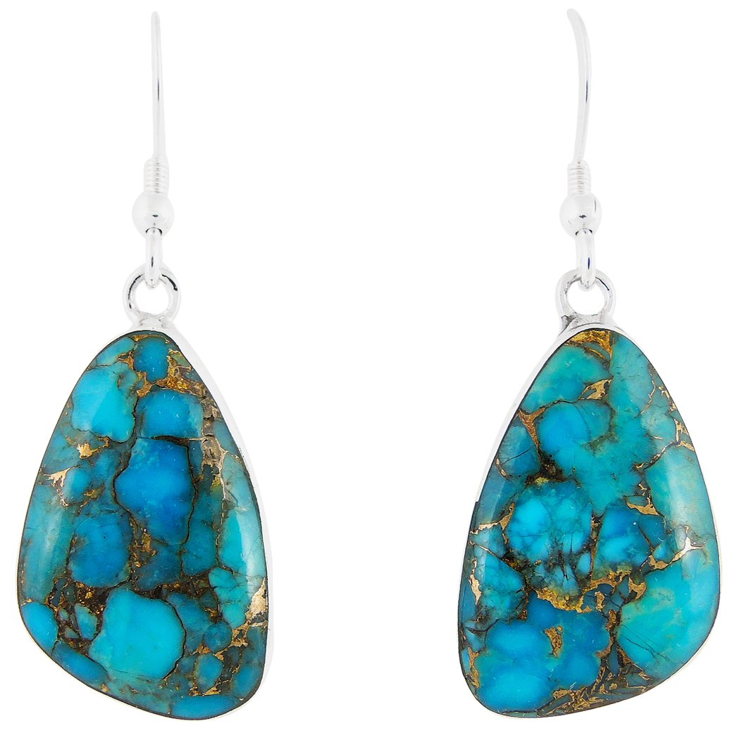 Turquoise Earrings 925 Sterling Silver & Genuine Copper-Infused Matrix Turquoise (Select style) (Free-Form Drops)