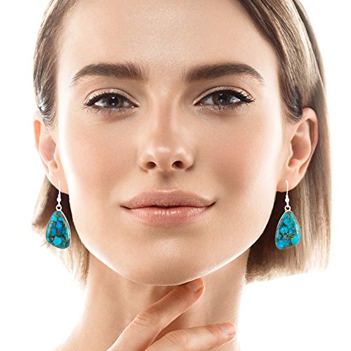 Turquoise Earrings 925 Sterling Silver & Genuine Copper-Infused Matrix Turquoise (Select style) (Free-Form Drops)