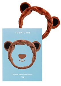 i dew care face wash headband - brown bear | animal head band for face washing & skincare, spa day, soft & fuzzy, cute for makeup, shower, teen girls stuff, teddy bear ears, gift (1 count)