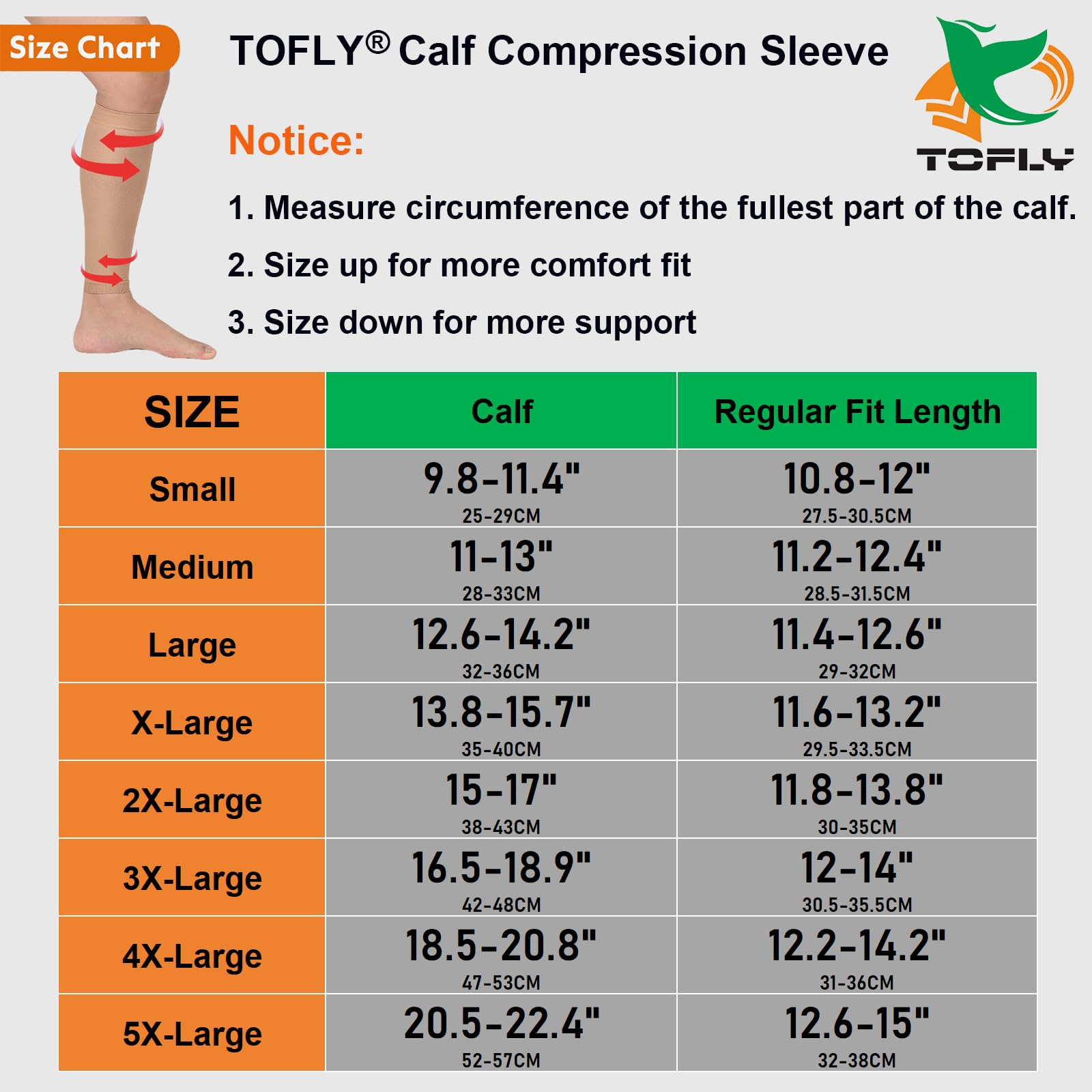 TOFLY® Calf Compression Sleeve for Men & Women, 1 Pair, Footless Compression Socks 20-30mmHg for Leg Support, Shin Splint, Pain Relief, Swelling, Varicose Veins, Maternity, Nursing, Travel, Beige XL