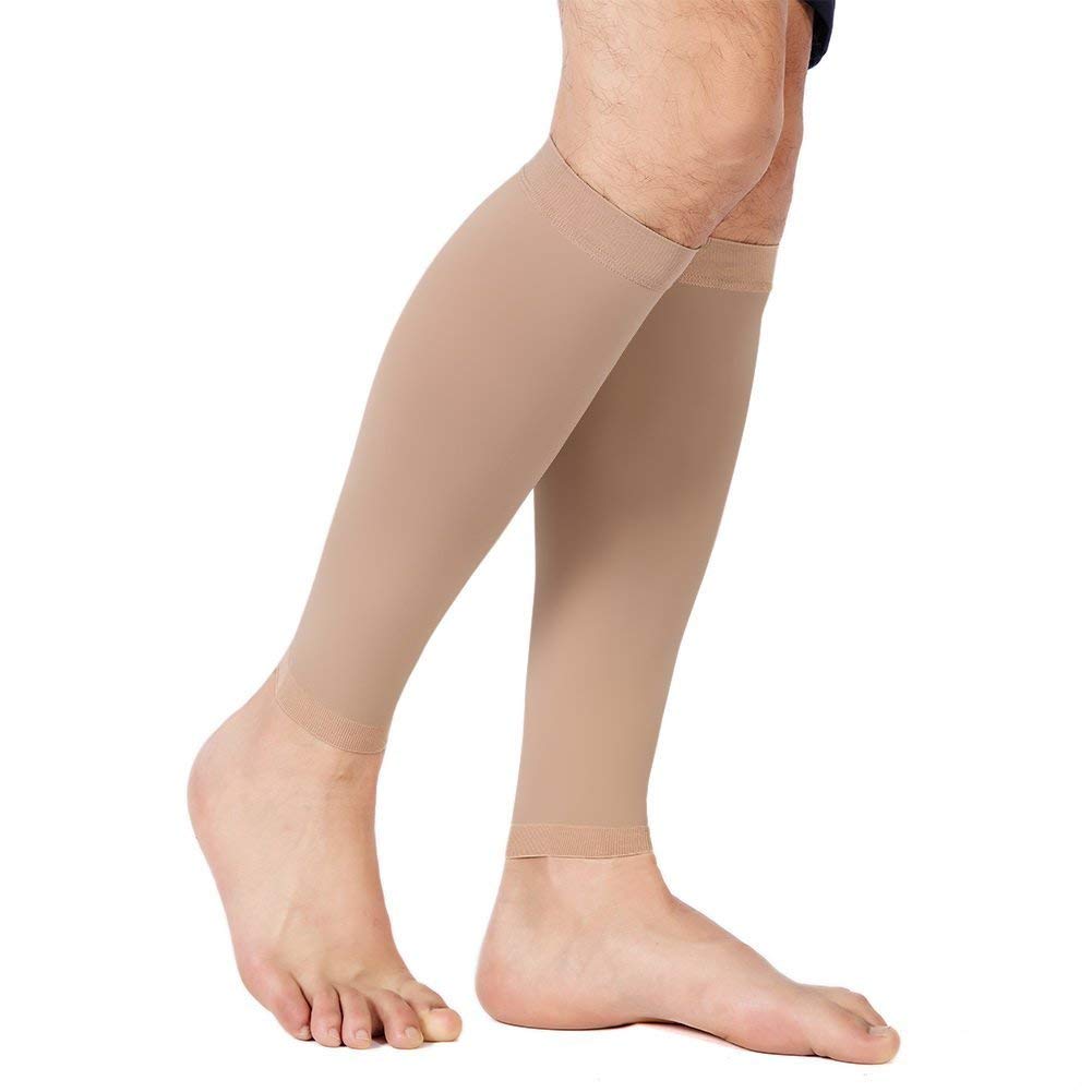 TOFLY® Calf Compression Sleeve for Men & Women, 1 Pair, Footless Compression Socks 20-30mmHg for Leg Support, Shin Splint, Pain Relief, Swelling, Varicose Veins, Maternity, Nursing, Travel, Beige XL