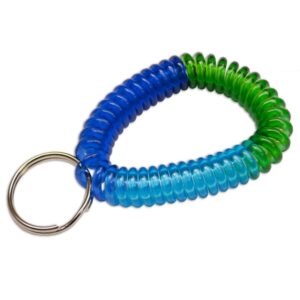 lucky line 2” spiral wrist coil with steel key ring, multi-color flexible wrist, band key chain bracelet, stretches to 12”, blue, dark blue,green 1 pk (4103341)