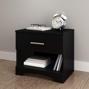 South Shore Gramercy 1-Drawer Nightstand, Pure Black with Metal Handle, 17D x 22.25W x 19.75H in