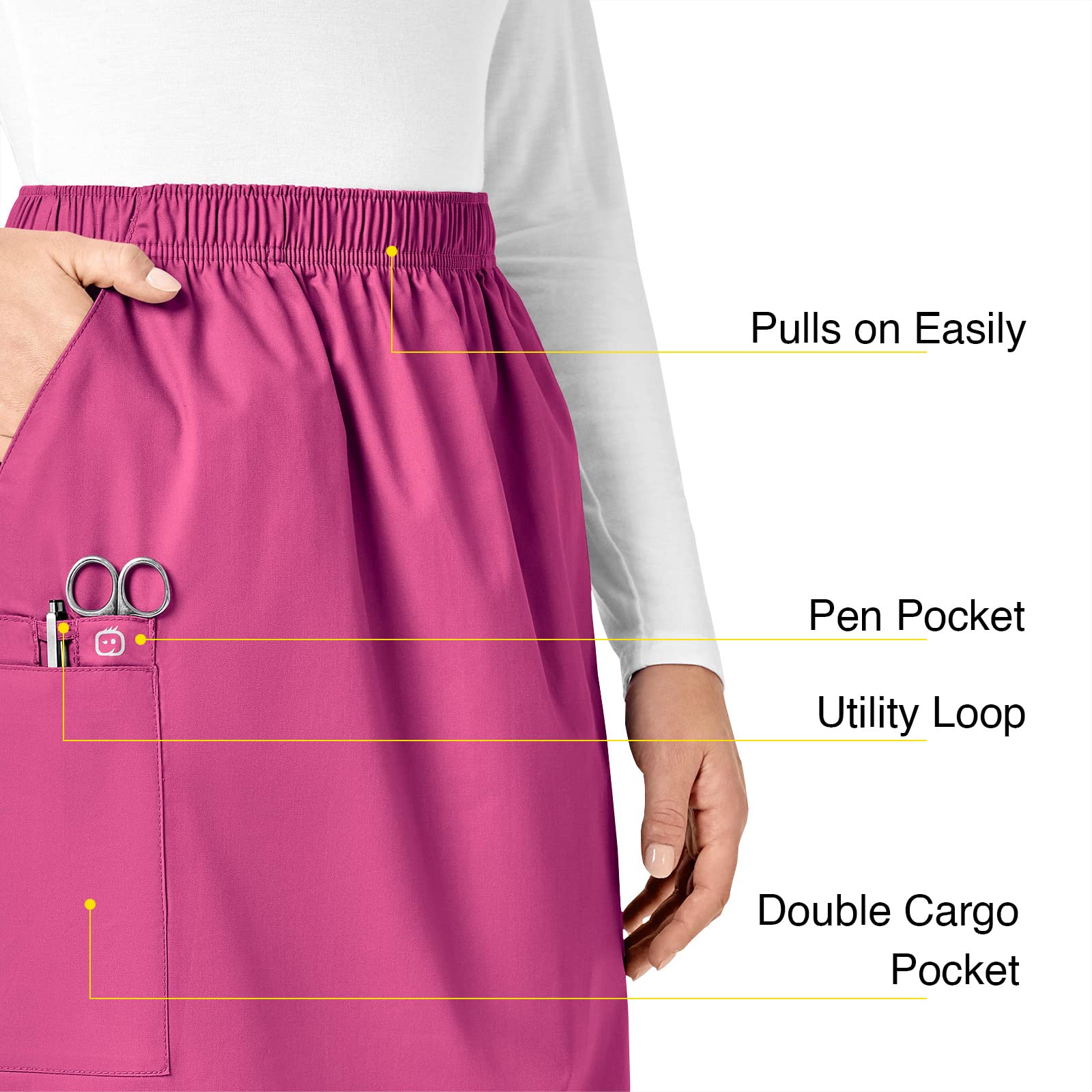 WonderWink WonderWORK Women’s Pull-On Cargo Skirt — Fuchsia, X Small