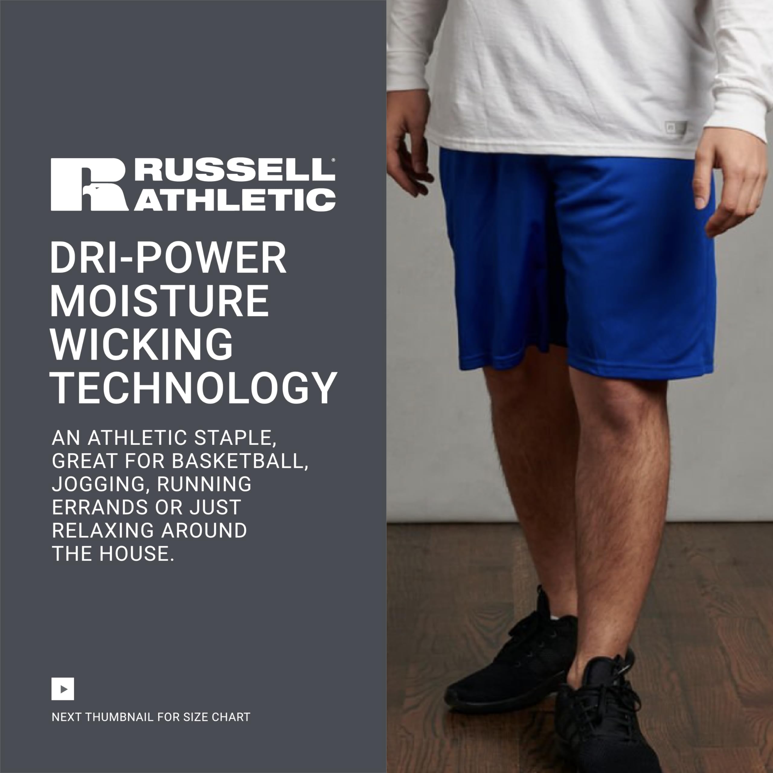 Russell Athletics Men's Dri Power Essential Performance Shorts with Pocket - Workout and Gym Active Wear, Navy, X-Large