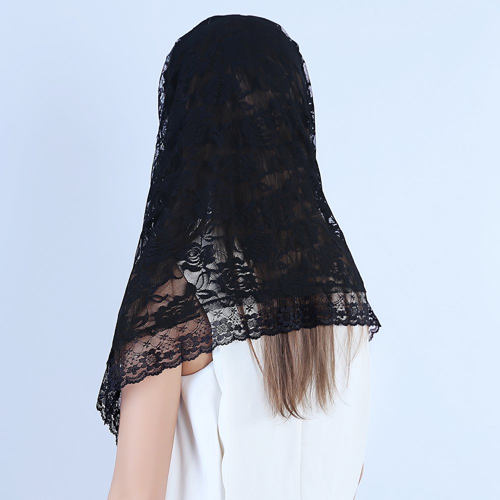 Lace Mantilla Catholic Veil Church Veil Chapel Veil Head Covering Latin Mass (Black)