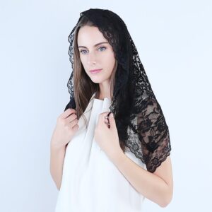 Lace Mantilla Catholic Veil Church Veil Chapel Veil Head Covering Latin Mass (Black)