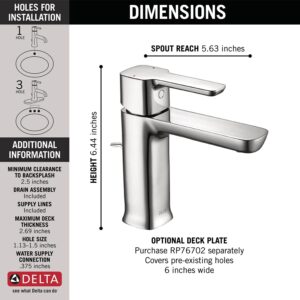 Delta Faucet Modern Single Hole Bathroom Faucet, Single Handle Bathroom Faucet Chrome, Bathroom Sink Faucet, 1 Hole Bathroom Faucet, Drain Assembly, 1.2 GPM, Chrome 581LF-PP