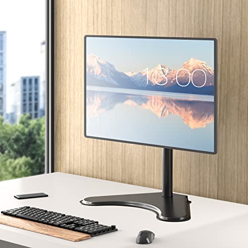 WALI Single Monitor Stand, Adjustable Monitor Stand for One Screen up to 32inch, Universal Freestanding Monitor Stand for hp acer lg Monitor with monting Holes 75 to 100mm (MF001),Black