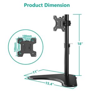 WALI Single Monitor Stand, Adjustable Monitor Stand for One Screen up to 32inch, Universal Freestanding Monitor Stand for hp acer lg Monitor with monting Holes 75 to 100mm (MF001),Black