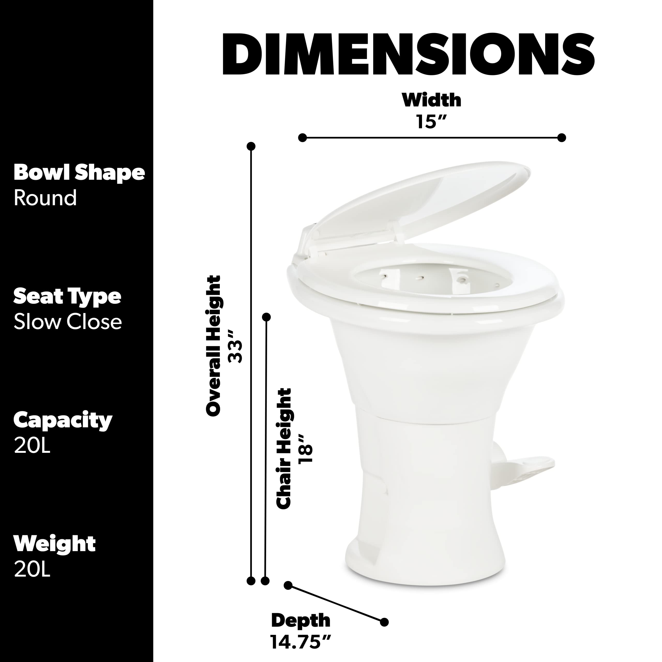 Dometic 310 Standard Toilet - Oblong Shape, Lightweight and Efficient Flush with Pressure-Enhanced PowerFlush and Slow Close Seat Cover - Perfect for Modern RVs