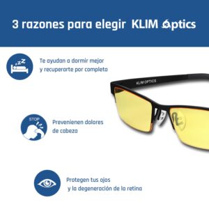 KLIM Optics Blue Light Blocking Glasses - New Version 2024 - Reduce Eye Strain and Fatigue - Gaming Glasses for PC Mobile TV - Blocks 92% Blue Light - Computer Glasses with UV Protection