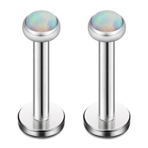 Ruifan White Opal Internally Threaded Stainless Steel Labret Monroe Lip Ring Tragus Helix Earring 16G 5/16" 8mm 2pcs