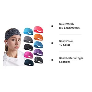 DASUTA Workout Headbands for Women Sports Sweatbands Yoga Hairbands for Fitness Elastic Athletic Non Slip Wicking Headscarf for Men Womens and Girls 10 PCS (Style 3-10 Color)