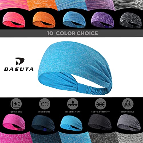 DASUTA Workout Headbands for Women Sports Sweatbands Yoga Hairbands for Fitness Elastic Athletic Non Slip Wicking Headscarf for Men Womens and Girls 10 PCS (Style 3-10 Color)