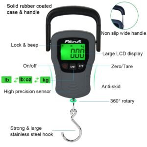 Fishfun Digital Fish Scale, Electronic Hanging Fish Weight Scale with Large Handle & Measuring Tape, 110lb/50kg Fishing Scale, 3 AAA Batteries Included, Fishing Gifts for Men