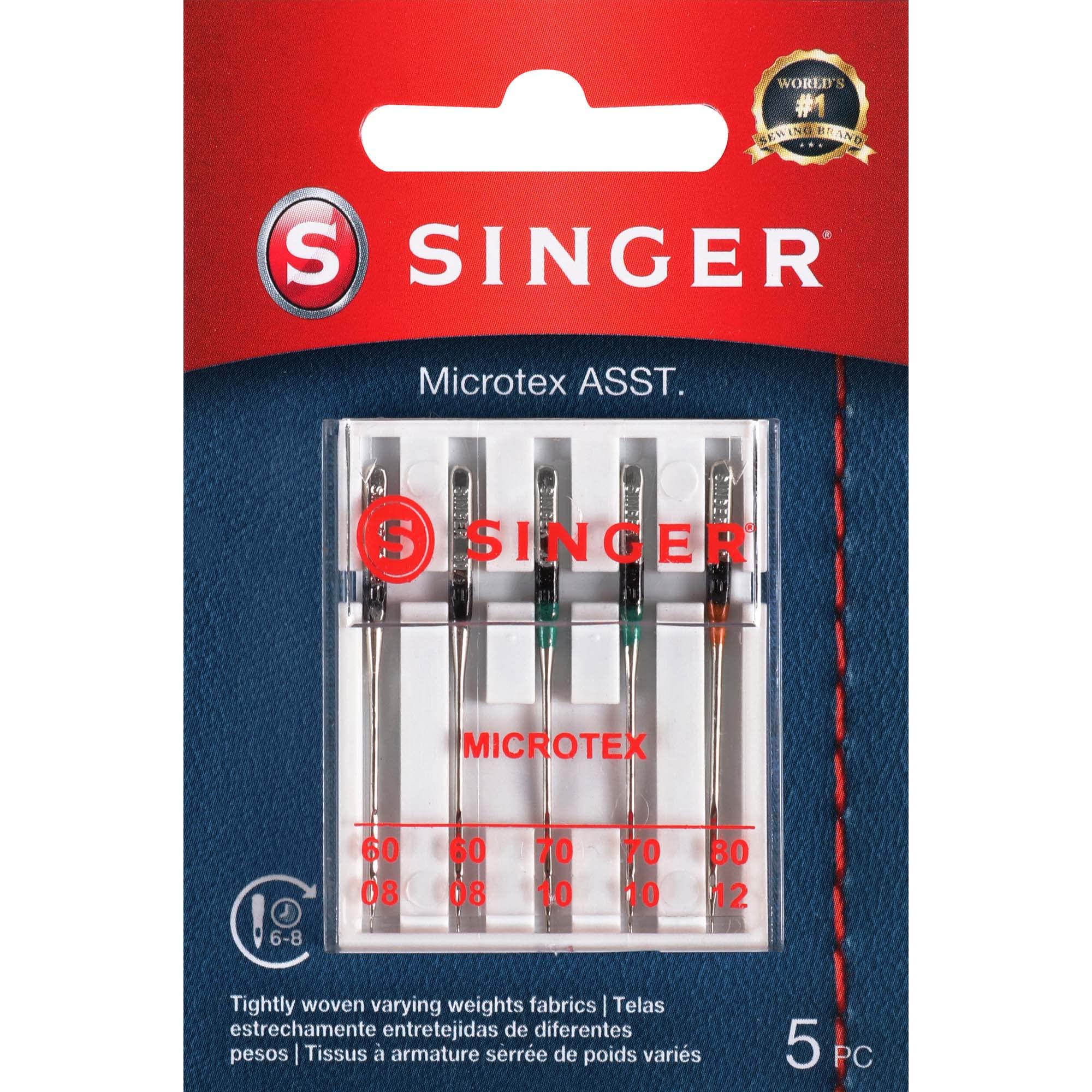 SINGER 04708 Assorted Universal Microtex Sewing Machine Needles, Sizes 60/8, 70/09, 80/11, 5-Count