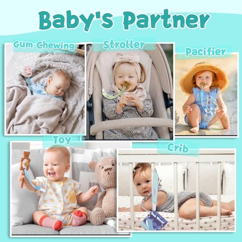 Babygoal Neutral Pacifier Clips, 4 Pack Binky Paci Holder and Leash for Boys and Girls Fits for Most Pacifier, Binkie Styles & Baby Teethers & Toys and Gift 4PS07-B