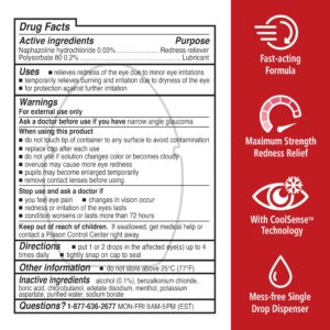 Rohto Max Strength Redness Reliever, Lubricant Eye Drops, Fast, Cooling Relief for Red, Dry, Itchy Eyes,Redness and Dry Eye Symptom Relief, Refreshing Eye Drops, 0.4 fl oz (3 Pack)