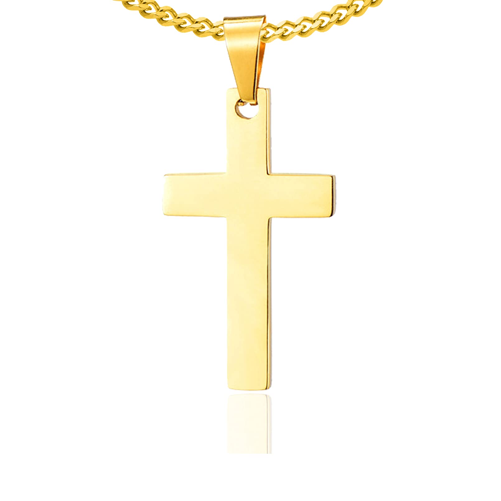 Xusamss 18K Gold Plated Stainless Steel Cross Religious Pendant Necklace,22inches Link Chain