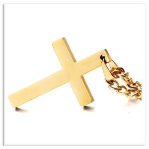 Xusamss 18K Gold Plated Stainless Steel Cross Religious Pendant Necklace,22inches Link Chain