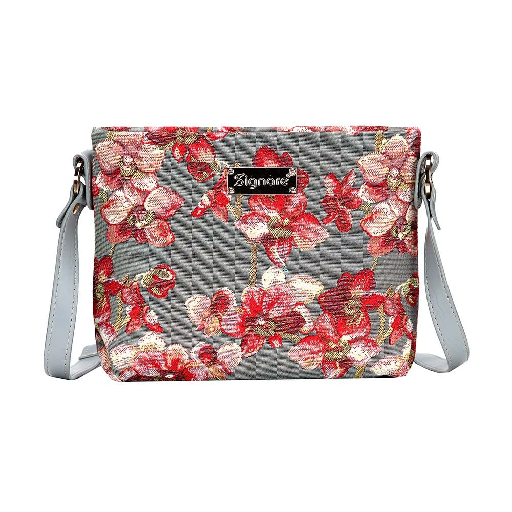 Signare Tapestry Crossbody Bag Shoulder Purse for Women In Orchid Grey and Red Design (XB02-ORC)