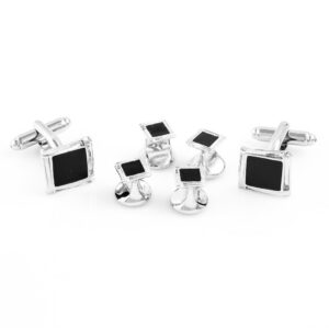 mrcuff black onyx square designer tuxedo cufflinks & studs set in a presentation gift box & polishing cloth