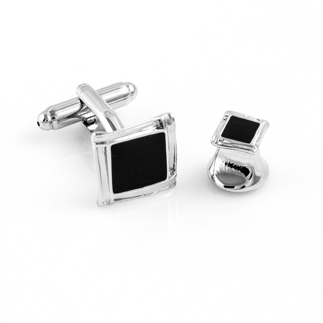 MRCUFF Black Onyx Square Designer Tuxedo Cufflinks & Studs Set in a Presentation Gift Box & Polishing Cloth