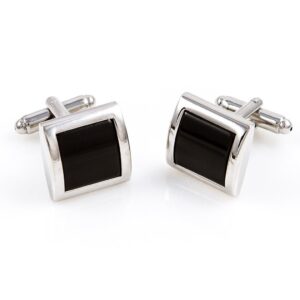 MRCUFF Black Onyx Square Designer Tuxedo Cufflinks & Studs Set in a Presentation Gift Box & Polishing Cloth