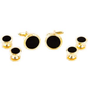 mrcuff black onyx round designer tuxedo cufflinks & studs set in a presentation gift box & polishing cloth