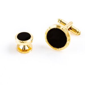 MRCUFF Black Onyx Round Designer Tuxedo Cufflinks & Studs Set in a Presentation Gift Box & Polishing Cloth