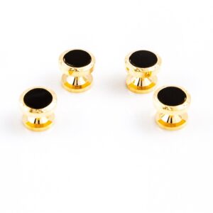 MRCUFF Black Onyx Round Designer Tuxedo Cufflinks & Studs Set in a Presentation Gift Box & Polishing Cloth