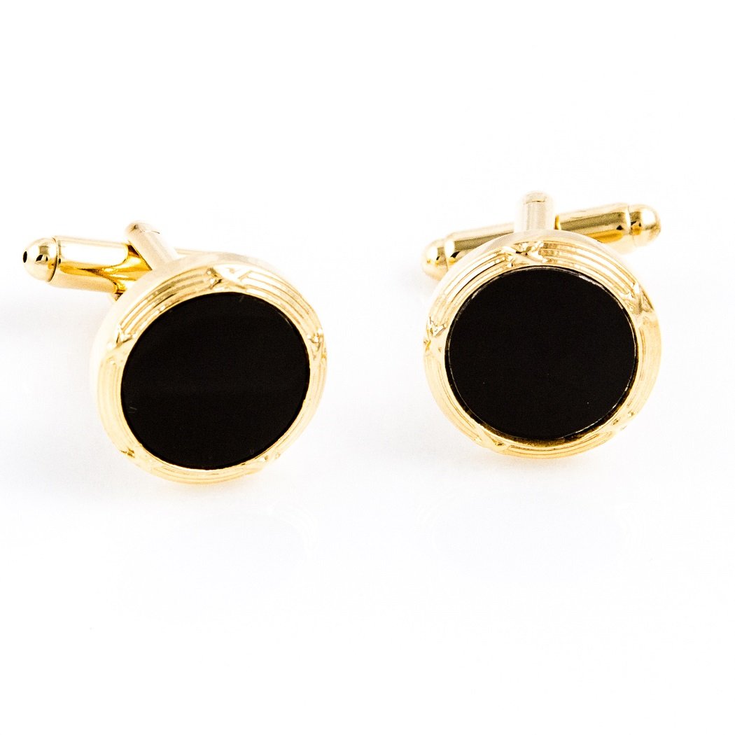 MRCUFF Black Onyx Round Designer Tuxedo Cufflinks & Studs Set in a Presentation Gift Box & Polishing Cloth