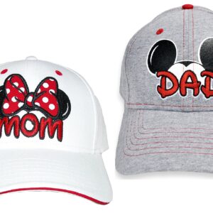 Disney Set Mickey & Minnie Hats Baseball Cap Men's Women's 2 Pack (White MOM & Grey DAD)