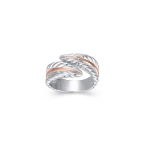 morgan & paige sterling silver two tone feather bypass ring, size 7