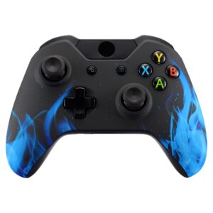 extremerate blue flame soft touch grip front housing shell faceplate for standard xbox one controller (fits both with 3.5mm port and without 3.5 mm port)