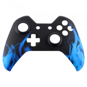 eXtremeRate Blue Flame Soft Touch Grip Front Housing Shell Faceplate for Standard Xbox One Controller (Fits Both with 3.5mm Port and without 3.5 mm Port)